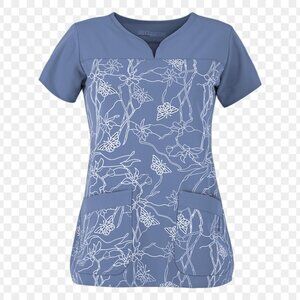 Grey's Anatomy Scrubs Signature Soleil Ceil Print Top Barco Blue Floral Small S